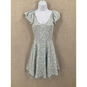 Disney Cinderella Fit Flare Dress Women S Blue Floral Lace Ruffle Flutter Sleeve